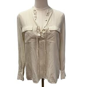 Madewell Silk Long‎ Sleeve V-Neck Blouse Womens Small Ivory Luxury Classy Career